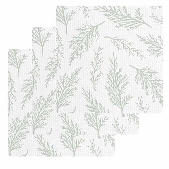 Spring Green Tree Branches Kitchen Dish Towels for Drying Dishes Set of 3, Farmhouse Nature Botanical Waffle Weave Microfiber Hand Tea Bathroom Towels Quick Dry & Absorbent Towel 12x12