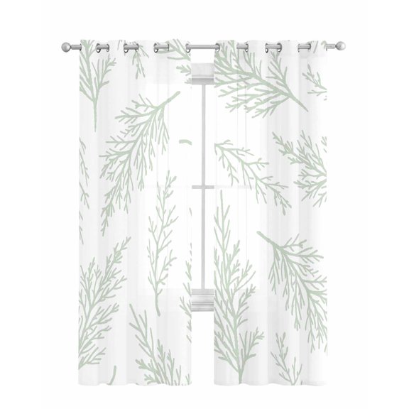 Spring Green Tree Branches Sheer Curtains 84 Inch Length 2 Panels Set for Living Room/Bedroom, Farmhouse Nature Botanical Kitchen Curtains Grommet Semi-Sheer Curtains Window Treatments 52"x84"x2