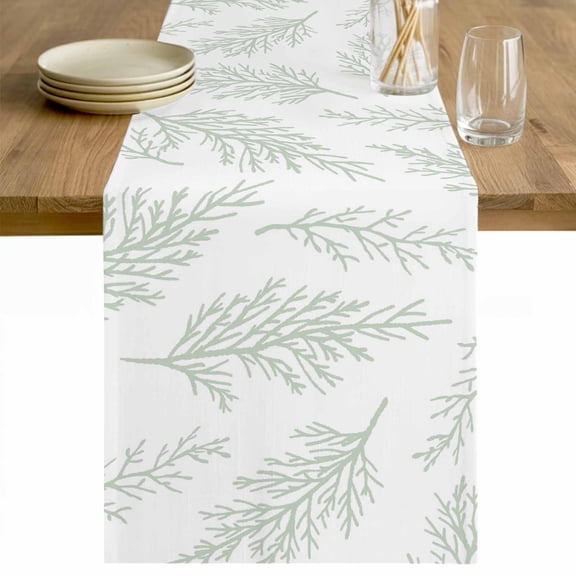 Spring Green Tree Branches Table Runner - 36 Inch Long Farmhouse Nature Botanical Cotton and Linen Blended Dress Scarves Farmhouse Table Runner for Kitchen Dining, Coffee Table, 13" x 36"