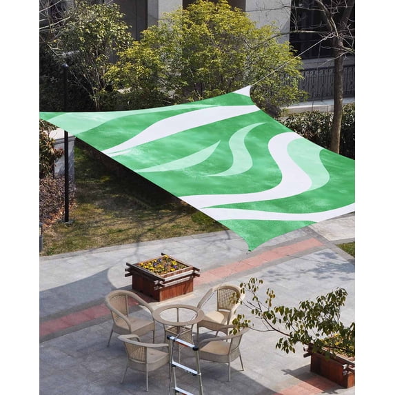 Spring Green Waves Sun Shade Sail 12'x16' Rectangle Outdoor Shade Canopy, Ombre Sea Ripples Shabby Beach Porch Shades Outdoor Sun Blocking Screen, Sunshade Cloth Covers for Patio/Deck/Garden