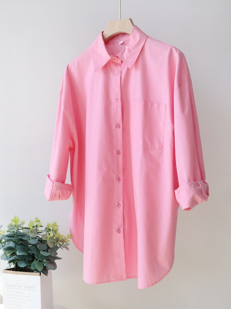 Spring Green Women's Cotton Shirt Basic Loose Oversize Button Up Shirt ...