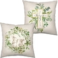 thumbnail image 1 of Spring Green Wreath Garland Throw Pillow Covers Easter Bunny Rabbit Pillow Case 20x20 He is Risen Cross Cushion Case for Living Room Home Decor Outdoor Car Set of 2, 1 of 6