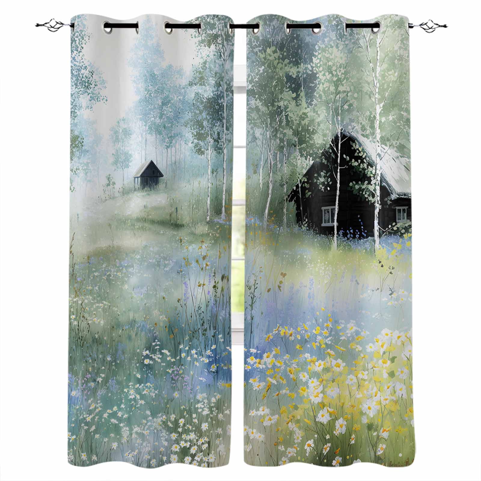 Spring Grey Green Blackout Curtains 90 Inch Length 2 Panels Set for ...