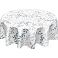thumbnail image 1 of Spring Grey Teal Leaf Round Tablecloth 60 Inch Leaves Spring Summer Decorative Table Cloth Rustic Farmhouse Washable Polyester Table Cover for Kitchen Dining Room Party Home Decor, 1 of 6