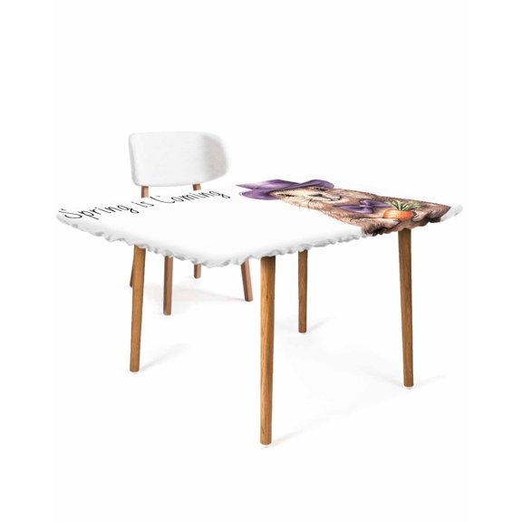 Spring Groundhog Festival Rectangle Tablecloth, Waterproof Elastic Fitted Table Covers for 3 Foot Tables, 24x36inch Decorative Tablecloths for Picnic, Camping, Outdoor, Carrot Pastoral Country Animal