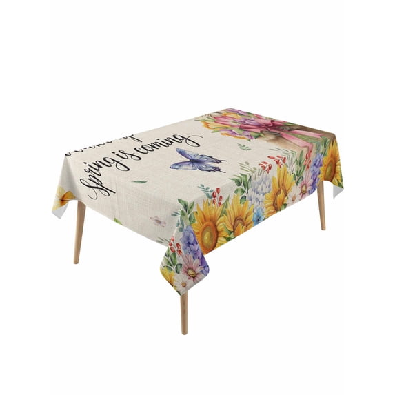 Spring Groundhog Table Cloth, Waterproof Tablecloth for Rectangle Tables, Watercolor Sunflower Botanical Rustic Reusable Washable Fabric Table Cover for Restaurant Kitchen Dining Tables 60"x120"