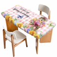 thumbnail image 1 of Spring Groundhog Table Cloths for 3 Foot Rectangle Tables, Watercolor Sunflower Botanical Pink Plaid Patio Waterproof Elastic Fitted Tablecloths, Washable Rectangular Table Cover for Camping, 1 of 8