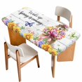 thumbnail image 1 of Spring Groundhog Table Cloths for 4 Foot Rectangle Tables, Watercolor Sunflower Botanical Vintage Patio Waterproof Elastic Fitted Tablecloths, Washable Rectangular Table Cover for Camping, 1 of 8