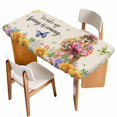 thumbnail image 1 of Spring Groundhog Table Cloths for 5 Foot Rectangle Tables, Watercolor Sunflower Botanical Rustic Patio Waterproof Elastic Fitted Tablecloths, Washable Rectangular Table Cover for Camping, 1 of 8