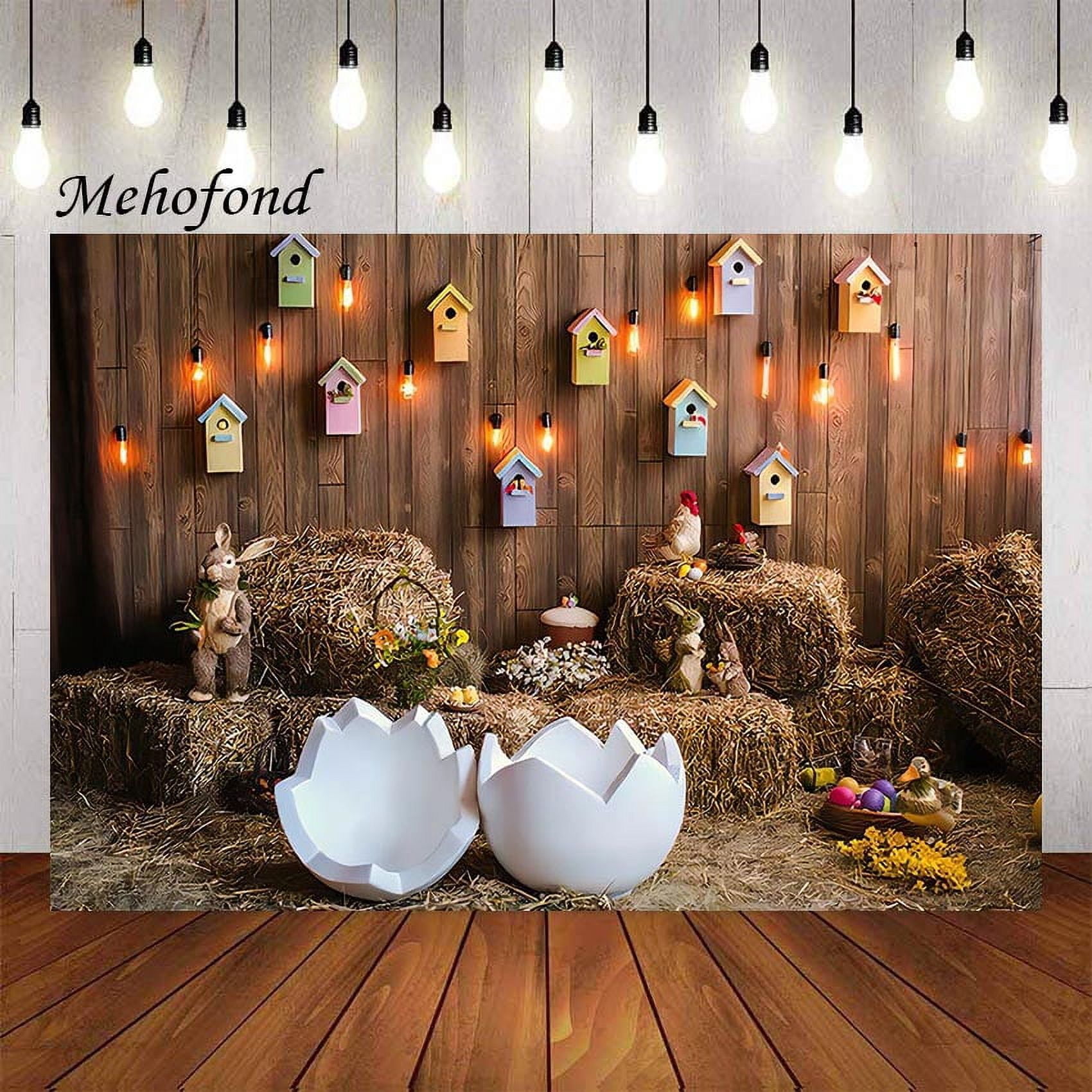 Aperturee Lighted Warm House Bunny Eggs Spring Easter Backdrop