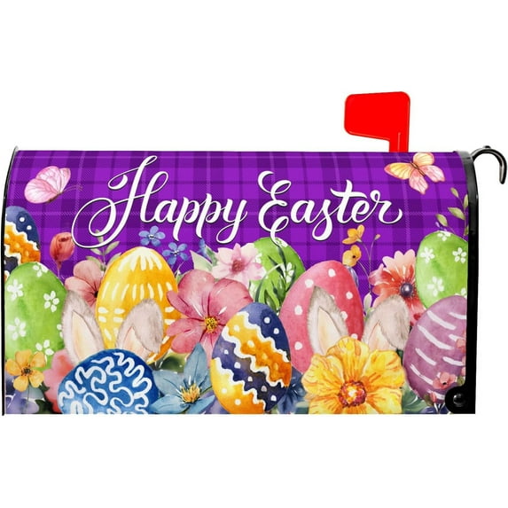 Spring Happy Easter Mailbox Covers Magnetic Bunny Eggs Mailbox Cover Butterfly Floral Mailbox Cover Magnetic Mailbox Wraps Standard Size 18" X 21" Holiday Garden Mailboxs Decorations for Outside