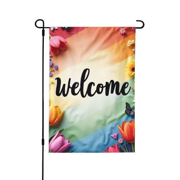 Spring Happy Garden Flag Welcome For Outside Rainbow Quilted Table Runner 1218 In Double Sided Yard Flag House Holiday Outdoor Farmhouse Decoration Gazebo Terrace Mother's Day Father's Day