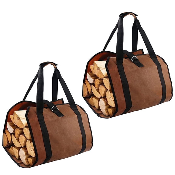 Spring Heavy Load Capacity Firewood Carrier Bags Set of Two with Convenient Design dark brown