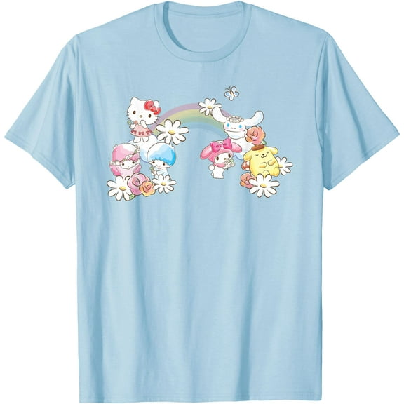 Spring Hello Kitty Little Twin Stars My Melody Purin DTG Print Unisex T-Shirt,Light Blue Color,Size M