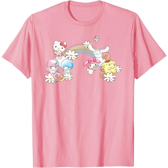 Spring Hello Kitty Little Twin Stars My Melody Purin DTG Print Unisex T-Shirt,Light Pink Color,Size XL
