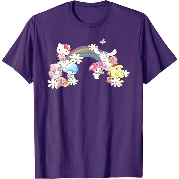 Spring Hello Kitty Little Twin Stars My Melody Purin DTG Print Unisex T-Shirt,Purple Color,Size 4T
