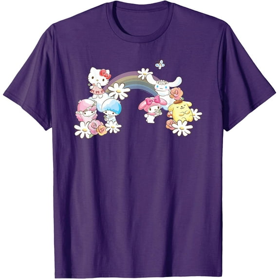 Spring Hello Kitty Little Twin Stars My Melody Purin DTG Print Unisex T-Shirt,Purple Color,Size YS