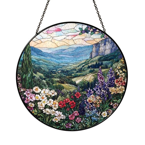 Spring Highland Meadow Suncatcher Round Circle Panel Present Glass