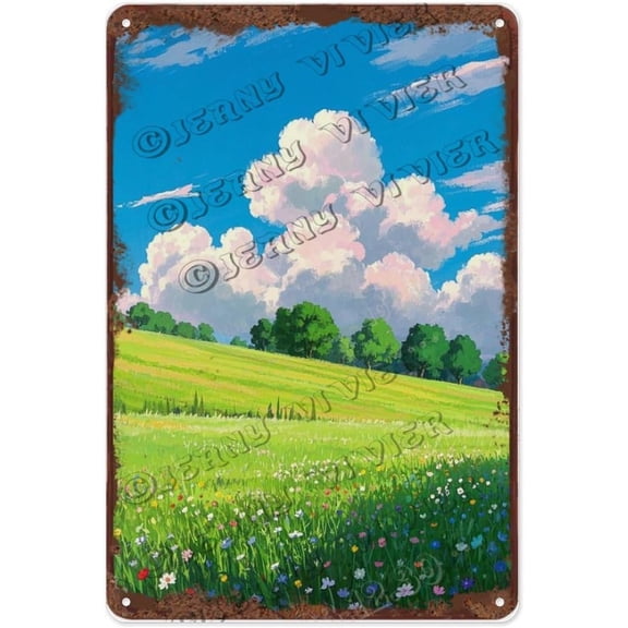 Spring Hill Landscape 8x12 Inch Metal Sign | Rustic Spring Hillside Art | Ideal for Nature-Inspired Home Decor and Outdoor Spaces