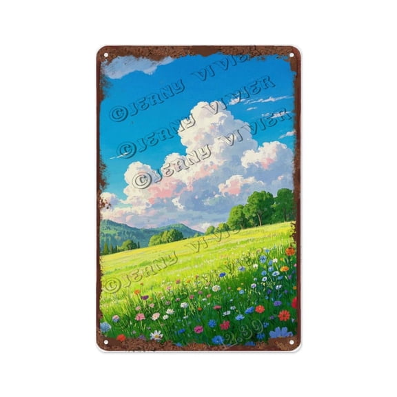 Spring Hill Landscape 8x12 Inch Metal Sign | Vintage Countryside Landscape Art | Great Gift for Nature Lovers and Farmhouse Decor