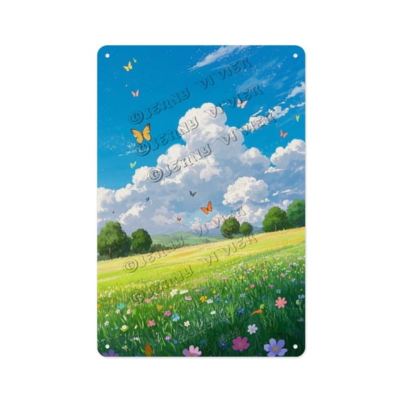 Spring Hill Landscape Tin Sign  Vintage Outdoor Decor, Countryside Nature Art, 8x12 Inches, Aluminum Wall Sign for Garden, Home & Office