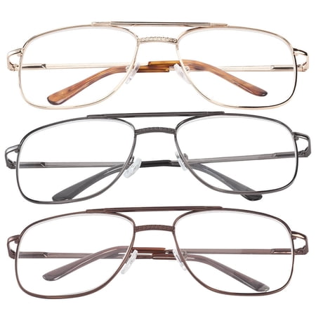Spring Hinge Pilot Reading Glasses - 3 Pack Magnification 6.00X