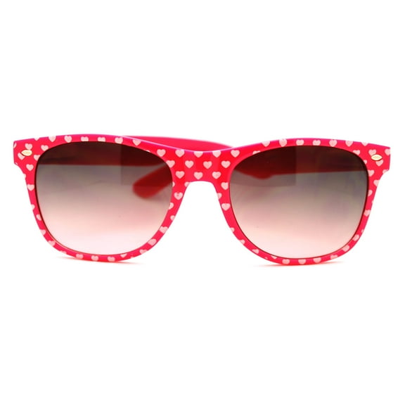 Spring Hinge Temple Heart Pattern Print Horned Sunglasses - Pink with White Heart