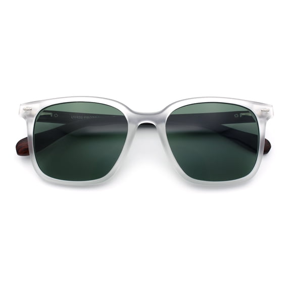 Spring Hinge Woodbuff Arm Studious Horn Rim Plastic Sunglasses Frost - Green