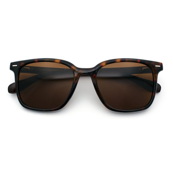 Spring Hinge Woodbuff Arm Studious Horn Rim Plastic Sunglasses Tortoise - Brown