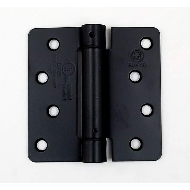 Spring Hinges - 4" inch with 1/4" inch Corner - Self Closing Adjustable - Flat Black - 2 Pack