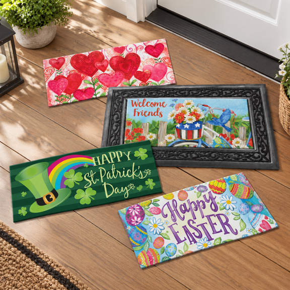 Spring Holiday Interchangeable Doormat and Tray Set, 5 Piece Indoor Outdoor Welcome Mat Bundle