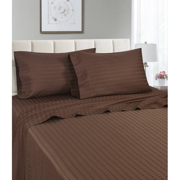 1200 Thread Count 100% Egyptian Cotton Deep Pocket Striped Sheet Set (Full, Brown)