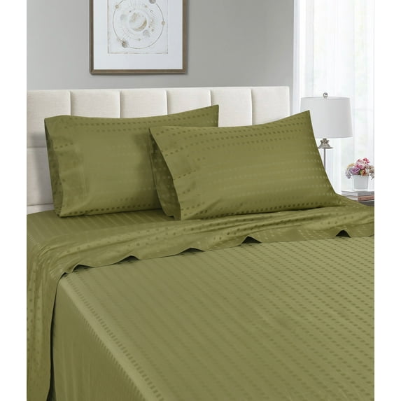 1200 Thread Count 100% Egyptian Cotton Deep Pocket Striped Sheet Set (Full, Sage)