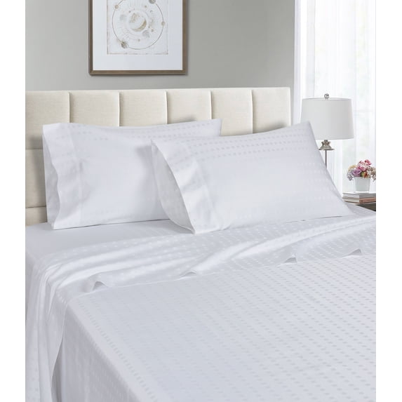 1200 Thread Count 100% Egyptian Cotton Deep Pocket Striped Sheet Set (Full, White)
