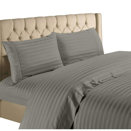 1200 Thread Count 100% Egyptian Cotton Deep Pocket Striped Sheet Set (King, Gray)