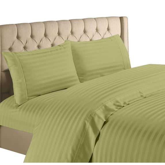 Spring Home 1200 Thread Count 100% Egyptian Cotton Deep Pocket Dobby Striped Sheet Set (King, Sage)