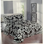 Spring Home 3-Piece Quilt Set Bedspread Lightweight Reversible Coverlet Set Damask White and Back Printed Oversized Bedding Set with Shams for All Season, Queen Size