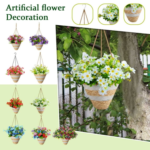 Spring Home Decor - Artificial Flower Basket Arrangement,Simulated Floral Centerpiece for Tabletop,Porch or Mantel