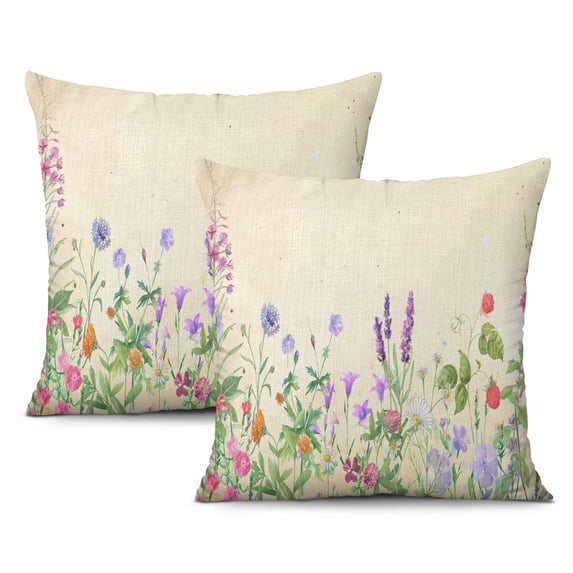 Spring Home Decorations: 16x16inch Spring Pillow Covers, Set of 2, Outdoor & Garden Ready Linen Cushion Cases