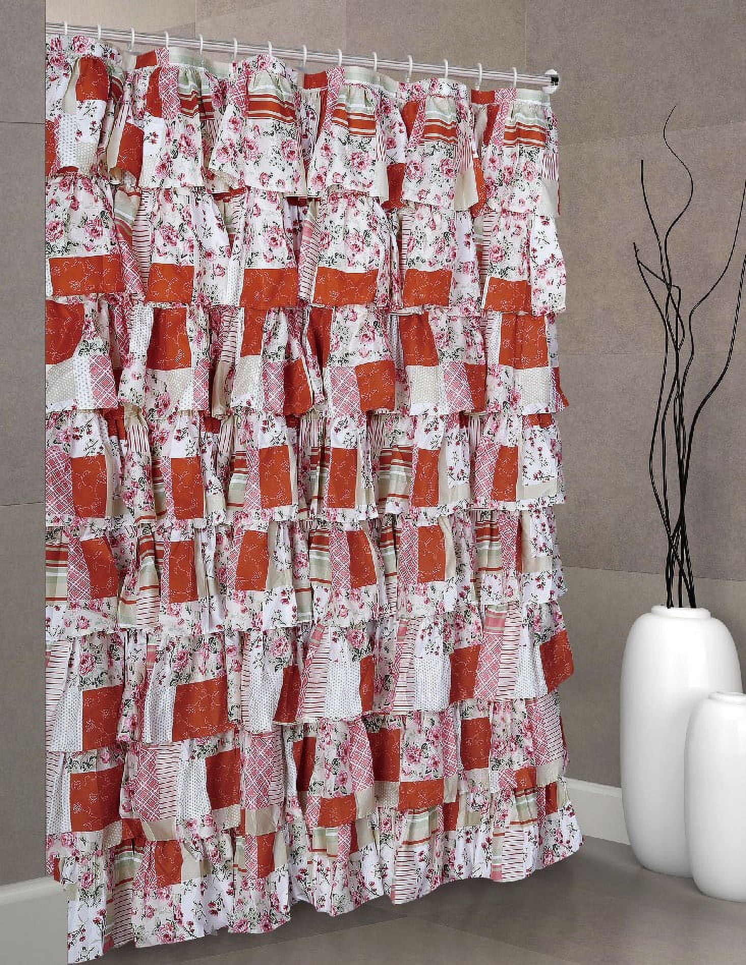 Spring Home Patchwork ruffle Fabric shower curtain multi color Red