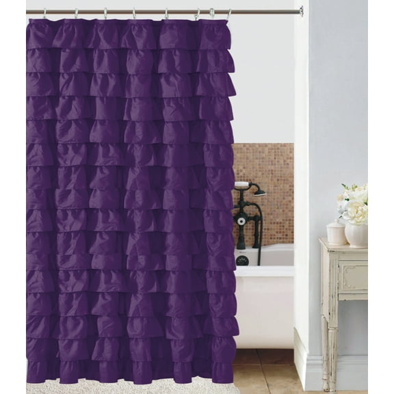 Spring Home Waterfall Ruffled Fabric Shower Curtain Color Purple