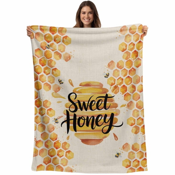 Spring Honey Bee Blanket Soft Cozy Warm Throw Blanket for Couch, Plush Fuzzy Flannel Fleece Blankets for Sofa, Watercolor Bee Farmhouse Bed Blankets Lightweight Gifts for Women, 40"x50"