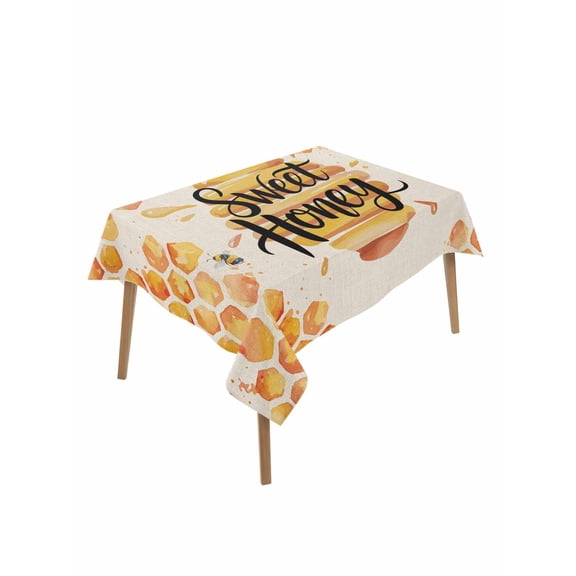 Spring Honey Bee Rectangle Tablecloth, Watercolor Bee Farmhouse Waterproof & StainResistant Tablecloth, Washable Oil-proof Table Cover for Dining/Party/Wedding/Camping/Buffet 52x70 In