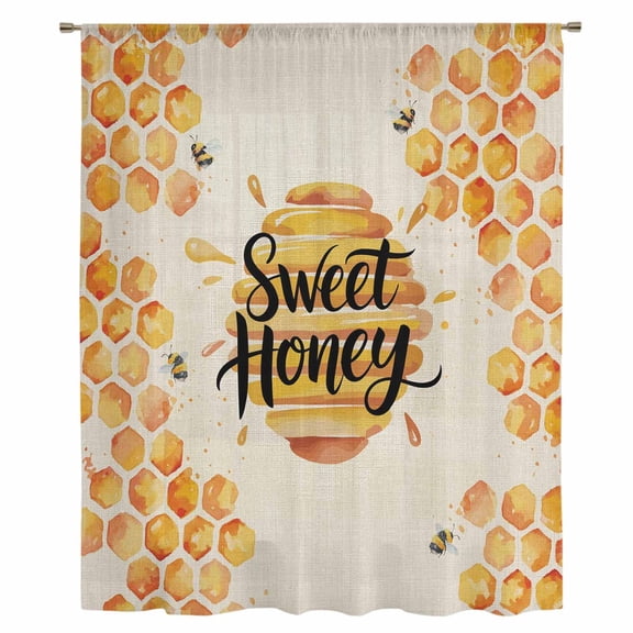 Spring Honey Bee Sheer Curtains 45 Inches Long, Watercolor Bee Farmhouse Light Filering Curtains, Breathable Simi Curtain Privacy Drapes for Kitchen Bathroom Lightweight Small Window Treatment