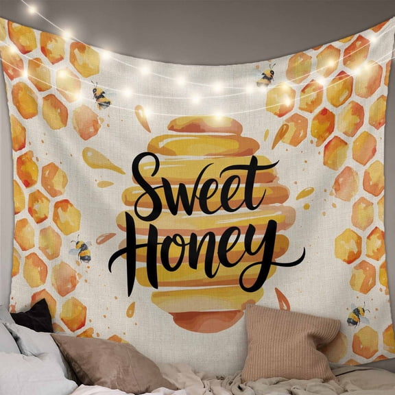 Spring Honey Bee Tapestry for Bedroom Wall Hanging Tapestry, Watercolor Bee Farmhouse Ceiling Backdrop Tapestries Poster Blanket Wall Decor for Teens Room Living Room Dorm 39" x 59"