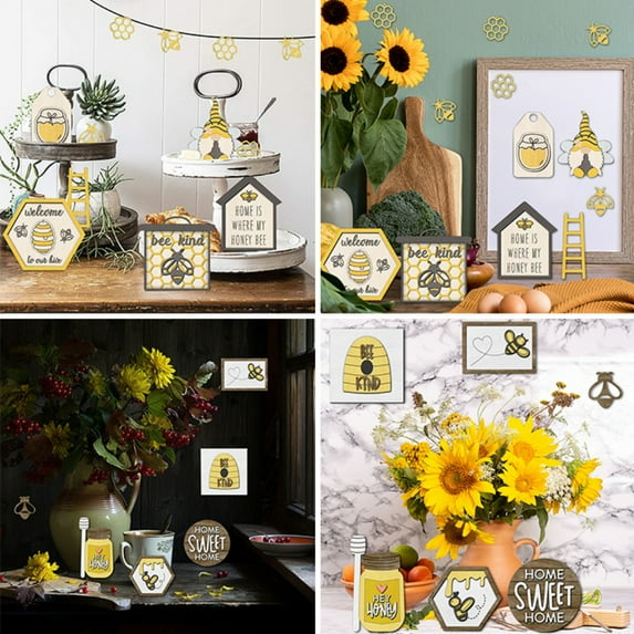 Spring Honeybee Festival Tray Decoration Lemon Style Tiered Tray Mini Rustic Farm Decorations Wooden Signs Summer for Rustic Home Decor