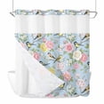 thumbnail image 1 of Spring No Hook Shower Curtain with Snap in Liner Blue Traditional Flowers Birds Branches Ethnic Style Waterproof Bathroom Shower Curtain with See Through Top Window for Bathtub 72" x 78", 1 of 9
