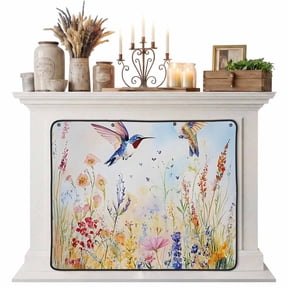 Spring Hummingbird Floral Magnetic Fireplace Cover, Fireplace Draft Blocker, Farmhouse Flower Botanical Fireplaces Blanket for Heat Loss/Cold Air, Fireplaces Draft Stopper Cover for Inside 51"x39"