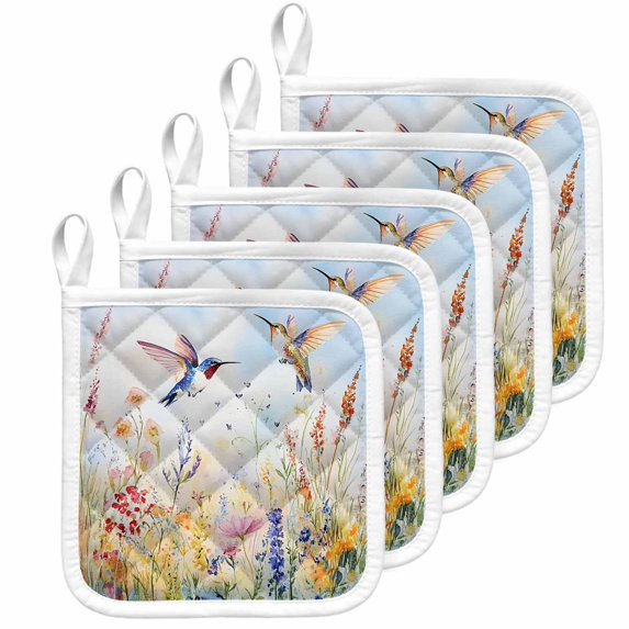 Spring Hummingbird Floral Pot Holders for Kitchen Heatproof Potholder, 5 Pack Farmhouse Flower Botanical Hot Pads Multipurpose Oven Pads Cloth Potholders Trivet for Cooking Baking