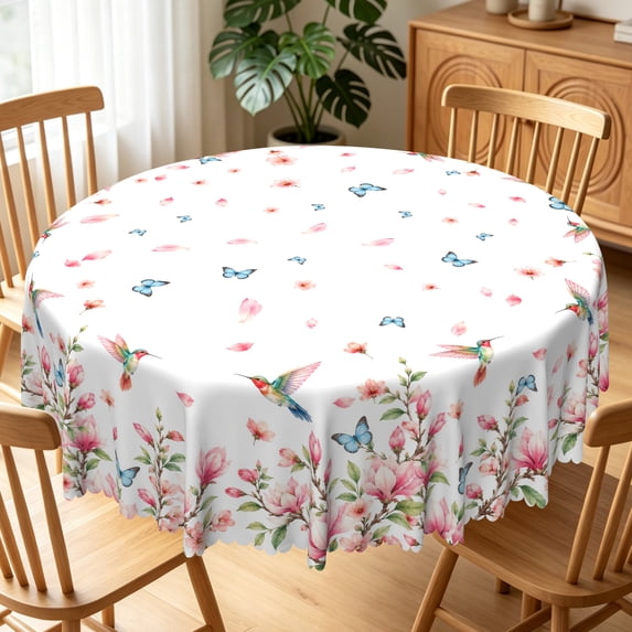 Spring Picnic Picture Spring Hummingbird Floral Tablecloth,60 Inch,Washable Table Cover for ...